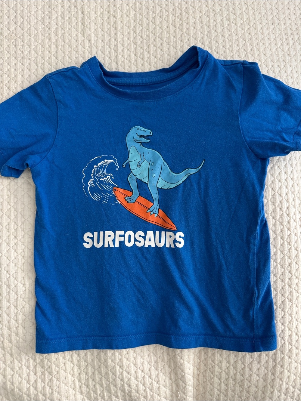 Blue 'Surfosaur' Short Sleeve Kids Tee